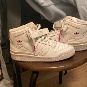Adidas White High-Top Sneakers with Pink Accents